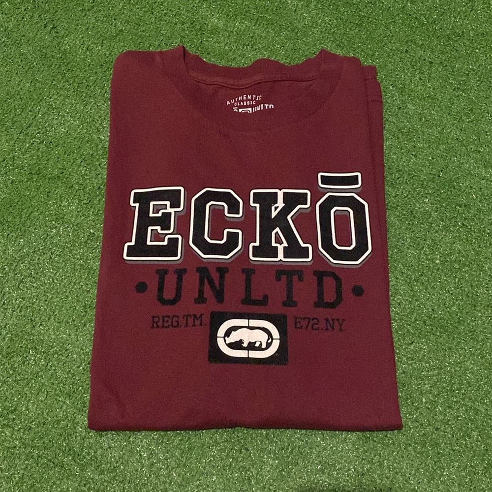 ECKO UNLTD Authentic Classics Y2K Streetwear Spellout Logo Tee Maroon 2XL